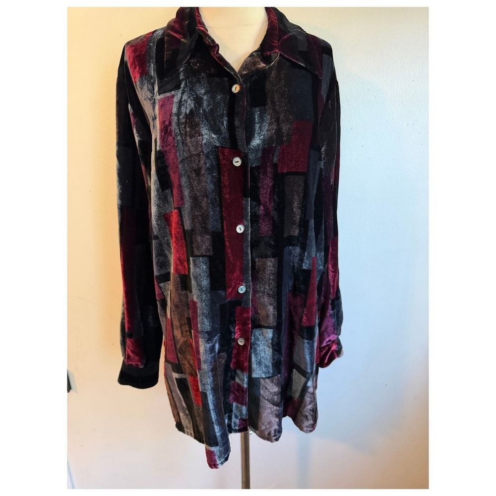 Denim&Co Velvet Button-Down Shirt Jacket in Burgundy, Black, Gray